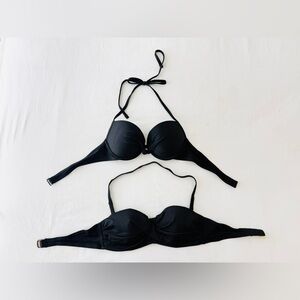 Two Black Halter Bikini Tops by Arie and Victoria Secret Swim